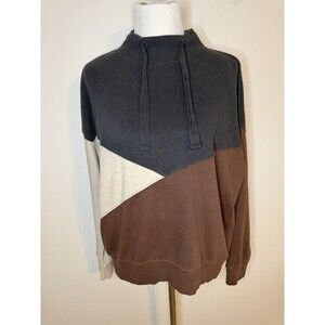 Pact Organic Sweatshirt Women’s L Brown Black Colorblock Travel Capsule Minimal